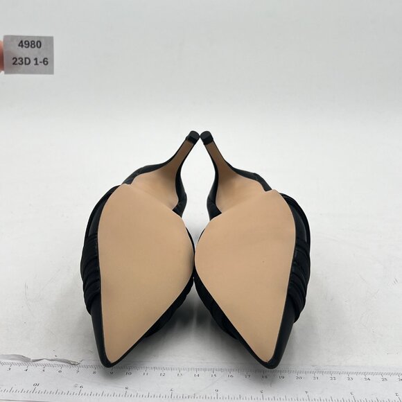 FSJ Black Mid Heels Pointed Toe Slip on Pumps D'Orsay Pleated Satin Shoes - Picture 7 of 8